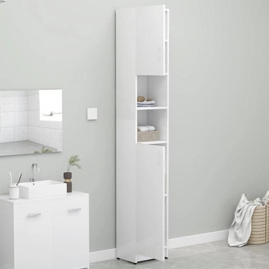 Logan High Gloss Bathroom Storage Cabinet With 2 Doors In White_2