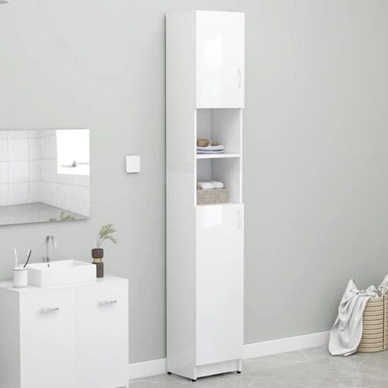 Logan High Gloss Bathroom Storage Cabinet With 2 Doors In White_1