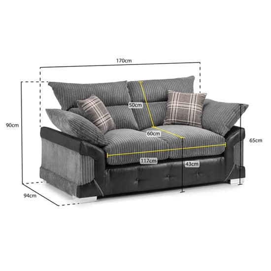 Logion Fabric 2 Seater Sofa In Black And Grey_4
