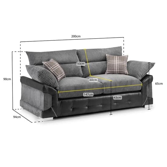 Logion Fabric 3+2 Seater Sofa Set In Black And Grey_6