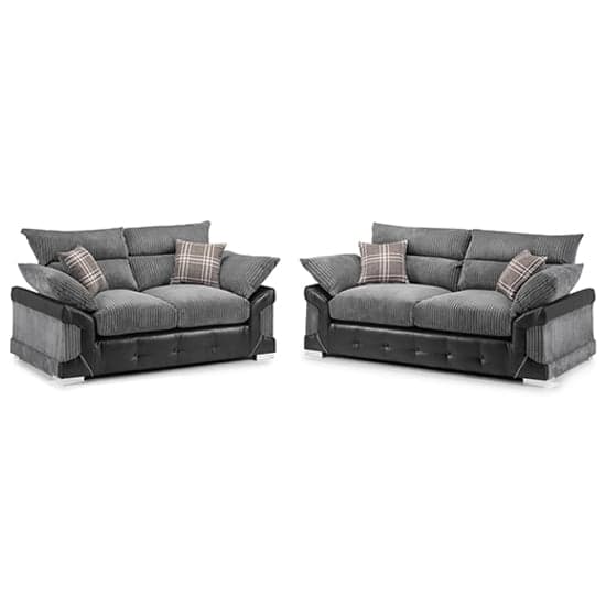 Logion Fabric 3+2 Seater Sofa Set In Black And Grey_1