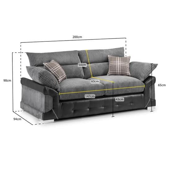 Logion Fabric 3 Seater Sofa In Black And Grey_4