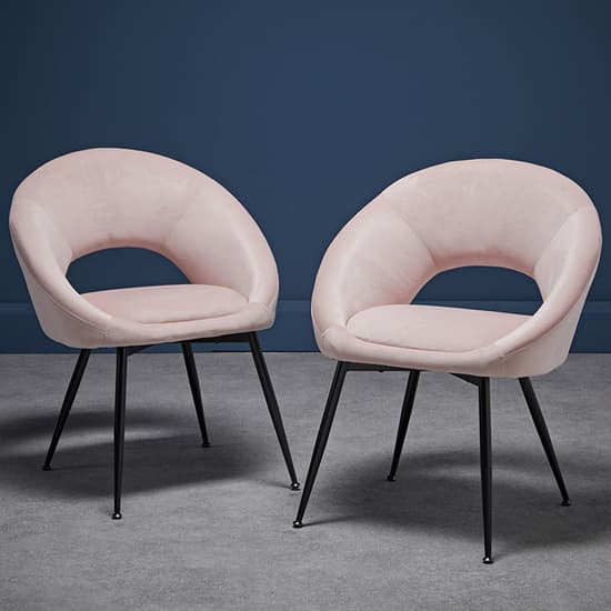 Lolo Pink Velvet Dining Chairs With Black Legs In Pair_1
