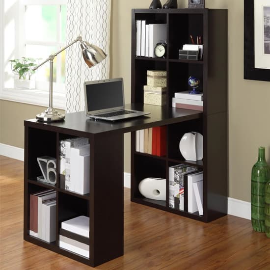 London Wooden Laptop Desk With Shelving Unit In Espresso Furniture in Fashion