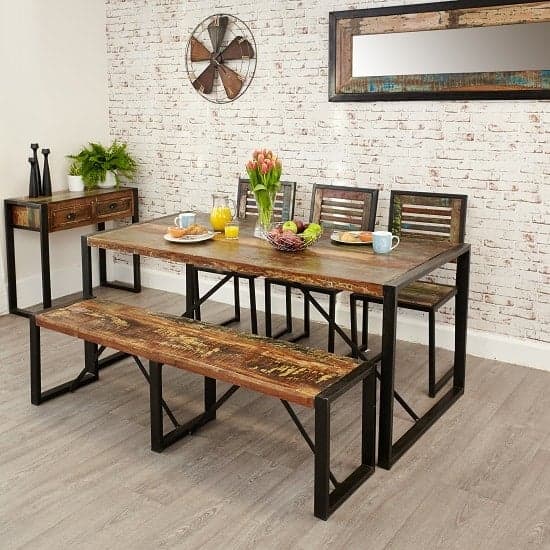London Urban Chic Wooden Large Dining Bench With Steel Base_5