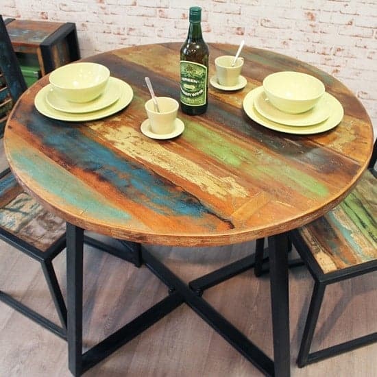 London Urban Chic Wooden Round Dining Table With Steel Base_2