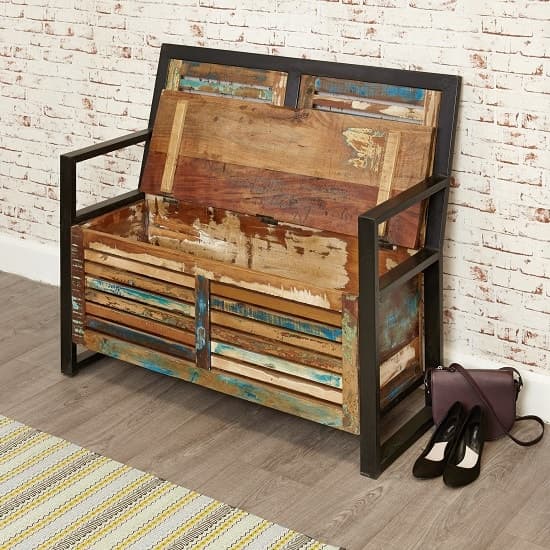 London Urban Chic Wooden Shoe Storage Bench With Steel Frame_4