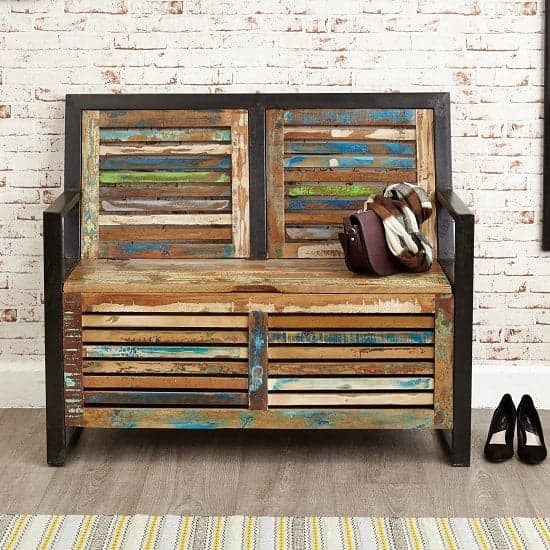 London Urban Chic Wooden Shoe Storage Bench With Steel Frame_3
