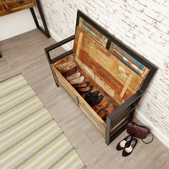 London Urban Chic Wooden Shoe Storage Bench With Steel Frame_2
