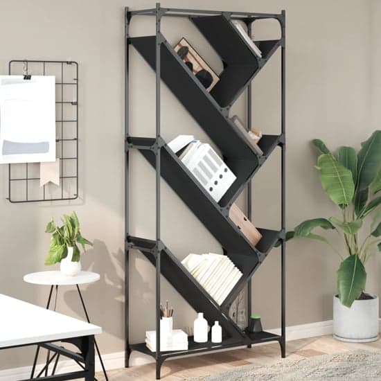 Looe Wooden Bookcase With Metal Frame In Black_1