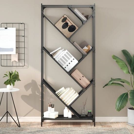 Looe Wooden Bookcase With Metal Frame In Black_2