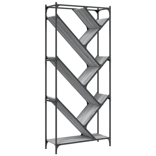 Looe Wooden Bookcase With Metal Frame In Grey Sonoma_3