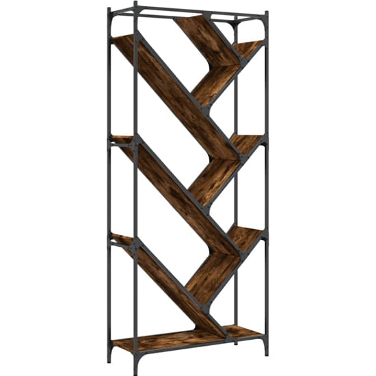 Looe Wooden Bookcase With Metal Frame In Smoked Oak_3
