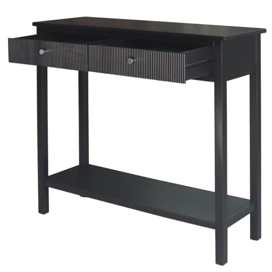 Lorain Pine Wood Console Table With 2 Drawers In Matte Black_3