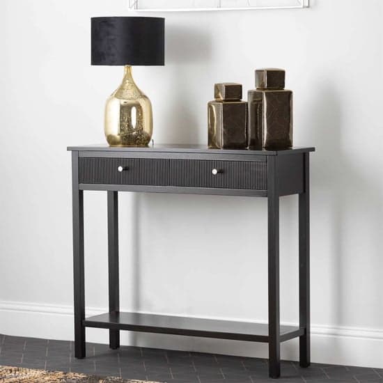 Lorain Pine Wood Console Table With 2 Drawers In Matte Black_1