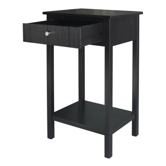 Lorain Pine Wood End Table With 1 Drawer In Matte Black_3