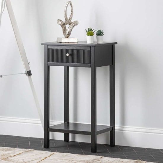 Lorain Pine Wood End Table With 1 Drawer In Matte Black_1