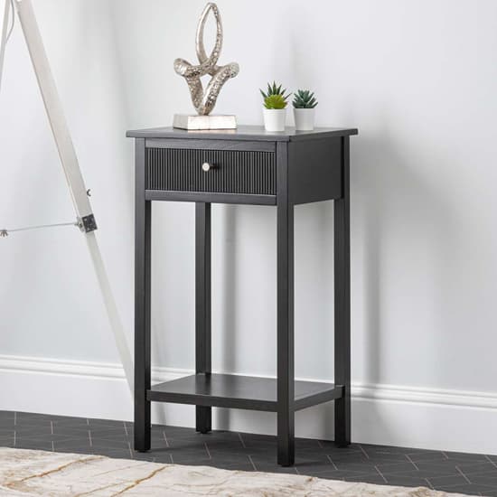Lorain Pine Wood End Table With 1 Drawer In Matte Black Furniture in Fashion