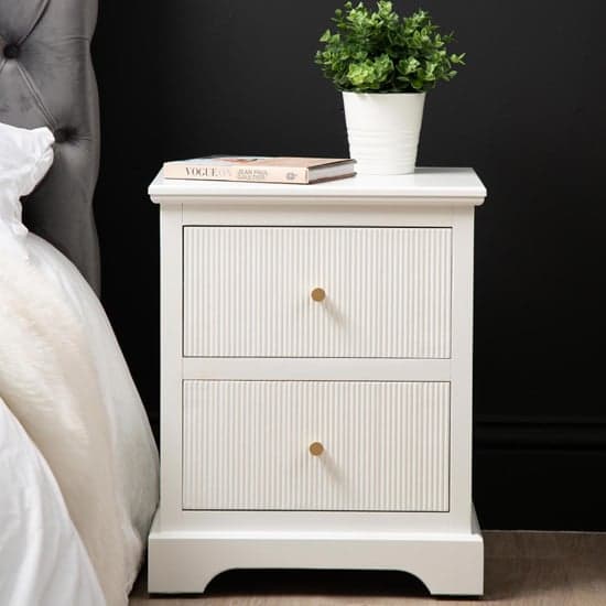 Lorain Wooden Bedside Cabinet With 2 Drawers In Frosty White_1