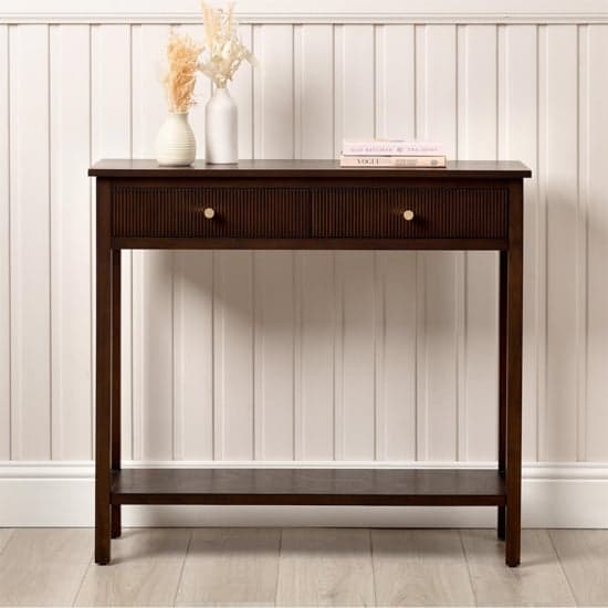 Lorain Wooden Console Table With 2 Drawers In Walnut Brown_1