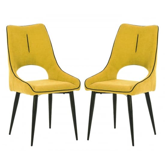 Lorain Yellow Chenille Effect Fabric Dining Chairs In Pair_1