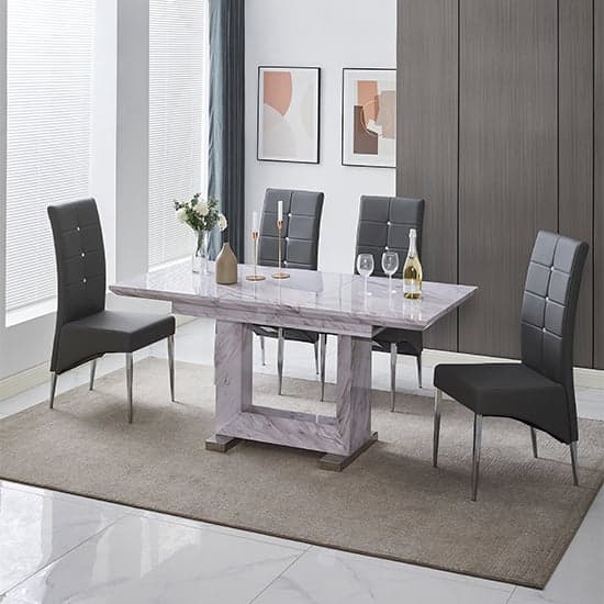 Lorence Extending Grey Dining Table With 4 Vesta Grey Chairs_1
