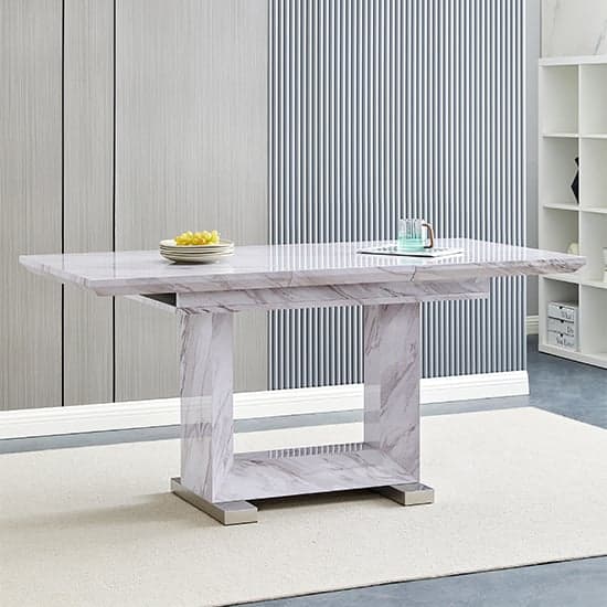 Lorence Extending Grey Dining Table With 6 Petra Grey Chairs_2