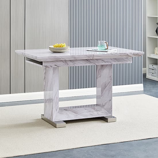 Lorence Extending Grey Dining Table With 6 Petra Grey Chairs_3