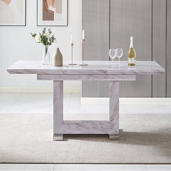 Lorence Extending Grey Dining Table With 6 Petra Grey Chairs_4