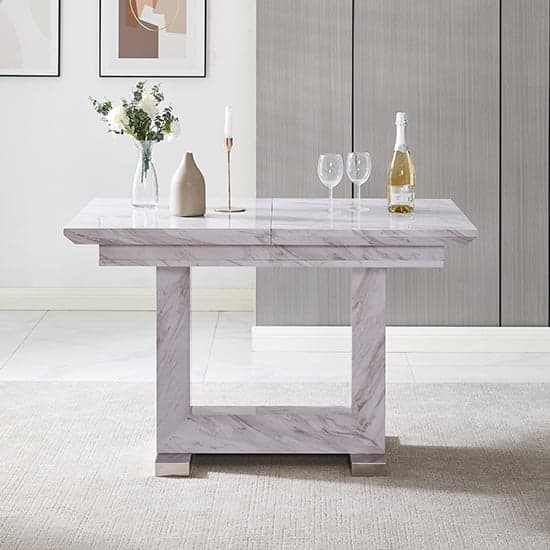 Lorence Extendable Wooden Dining Table In Grey Marble Effect_4