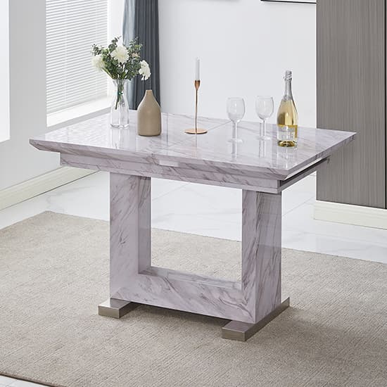 Lorence Extendable Wooden Dining Table In Grey Marble Effect_6