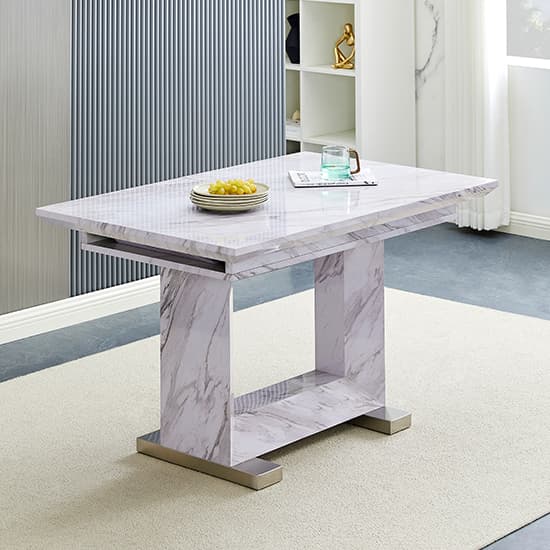 Lorence Extendable Wooden Dining Table In Grey Marble Effect_7