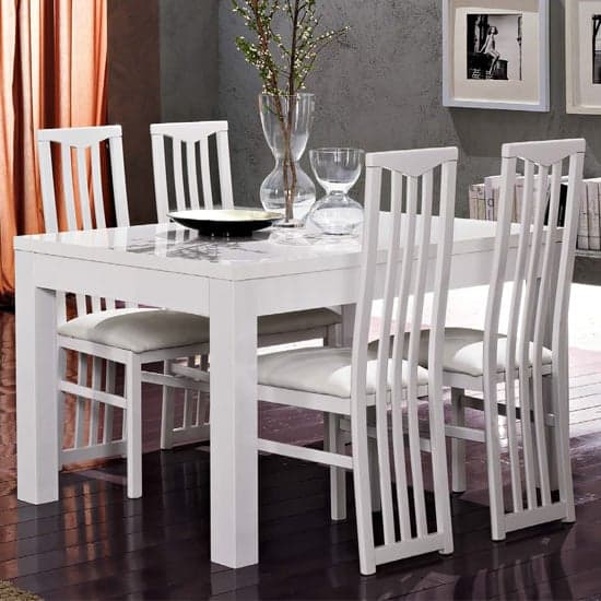 Lorenz Dining Table In Gloss White With 4 White Cexa Chairs_1