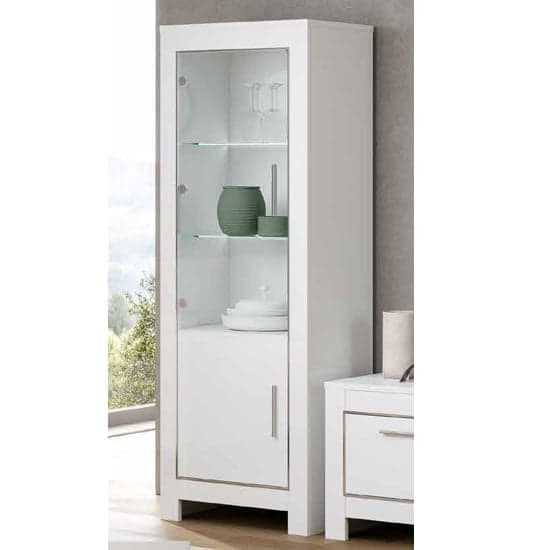 Lorenz Glass Display Cabinet In White High Gloss With LED_1