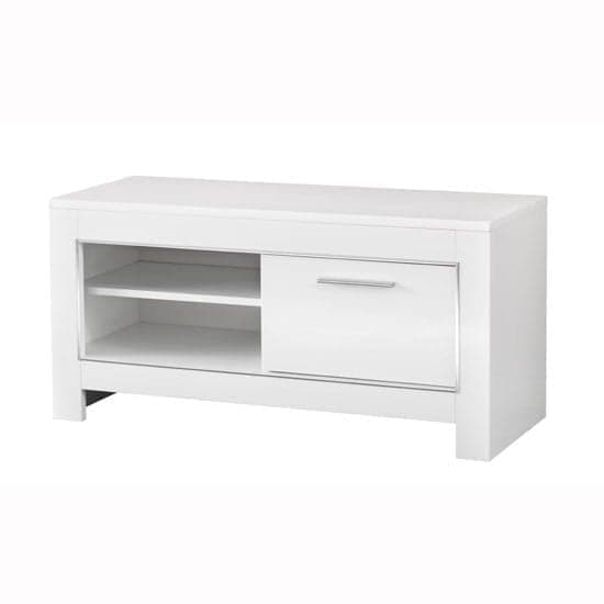 Lorenz Small TV Stand In White High Gloss With 1 Door_2