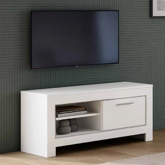 Lorenz Small TV Stand In White High Gloss With 1 Door_1