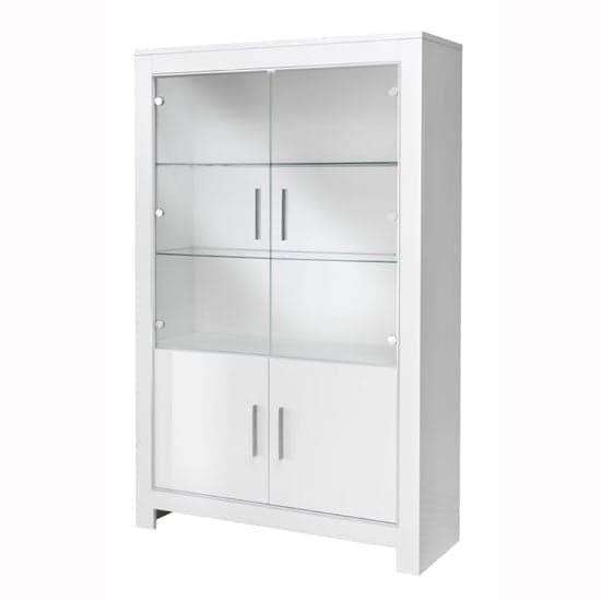 Lorenz Wide Glass Display Cabinet In White High Gloss With LED_1