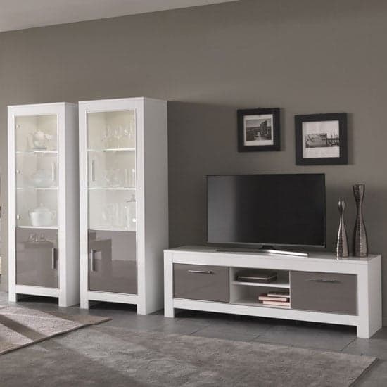 Lorenz Glass Display Cabinet In White And Grey Gloss With LED_2