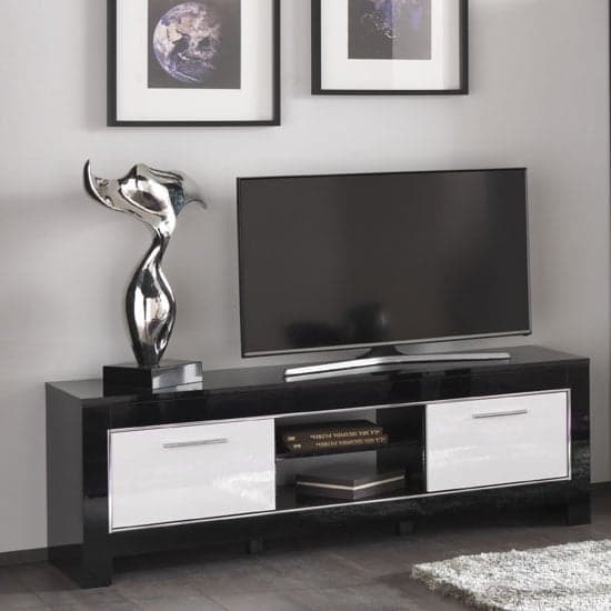 Lorenz Medium TV Stand In Black And White High Gloss With 2 Door_1