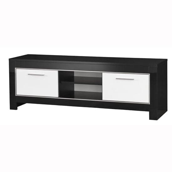 Lorenz Medium TV Stand In Black And White High Gloss With 2 Door_2