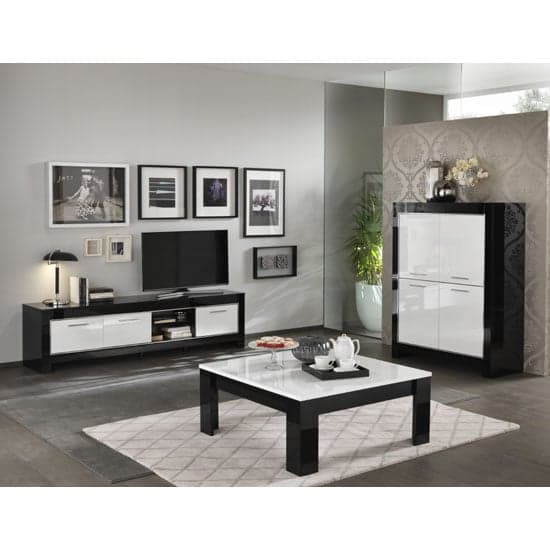 Lorenz Large TV Stand In Black And White High Gloss With 3 Doors_3