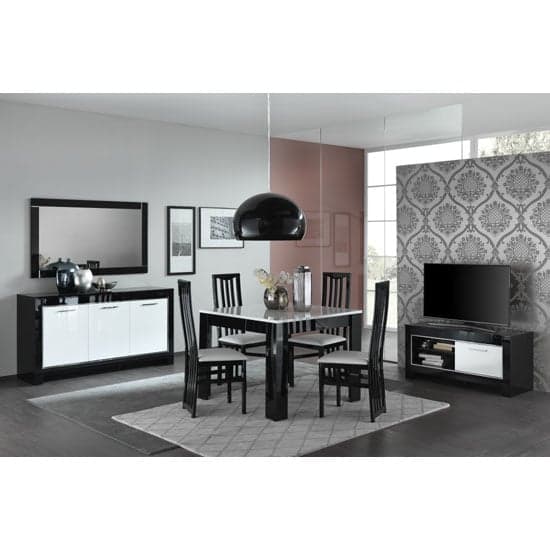 Lorenz Small TV Stand In Black And White High Gloss With 1 Door_3