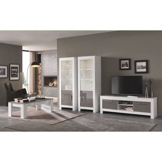 Lorenz Glass Display Cabinet In White And Grey Gloss With LED_3