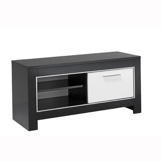 Lorenz Small TV Stand In Black And White High Gloss With 1 Door_2