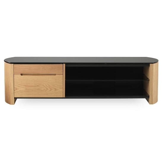Flare Large Black Glass TV Stand With Light Oak Wooden Frame_2