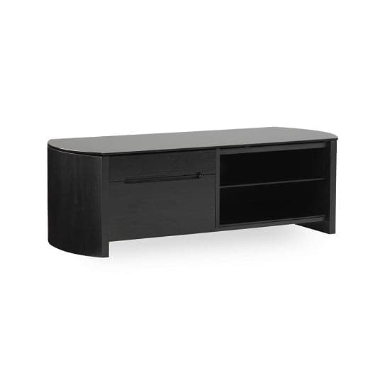 Flare Small Black Glass TV Stand With Black Oak Wooden Frame_2