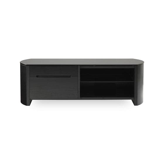 Flare Small Black Glass TV Stand With Black Oak Wooden Frame_3