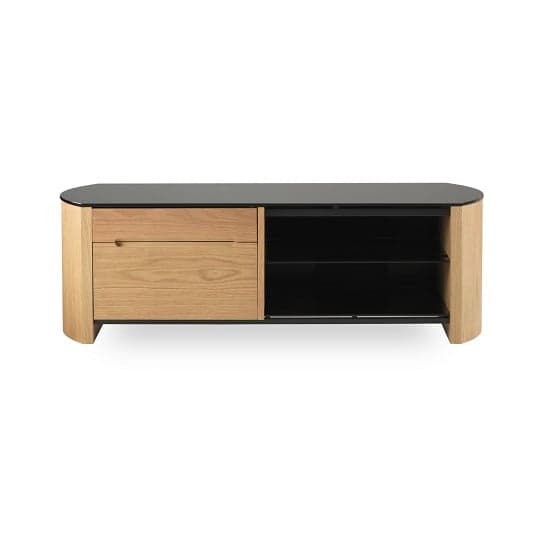 Flare Small Black Glass TV Stand With Light Oak Wooden Frame_2