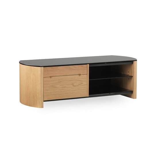 Flare Small Black Glass TV Stand With Light Oak Wooden Frame_3