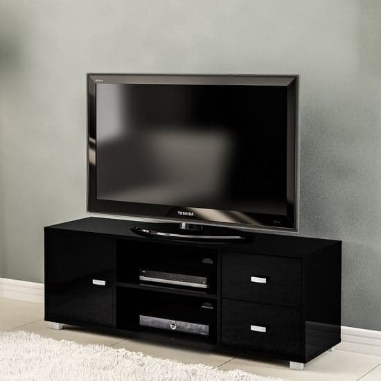 Lorusso Wooden TV Stand In Black High Gloss With 1 Door